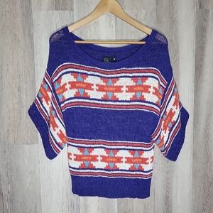 American Eagle Womens Small Sweater Crochet Open Knit Aztec Geometic Wide Sleeve
